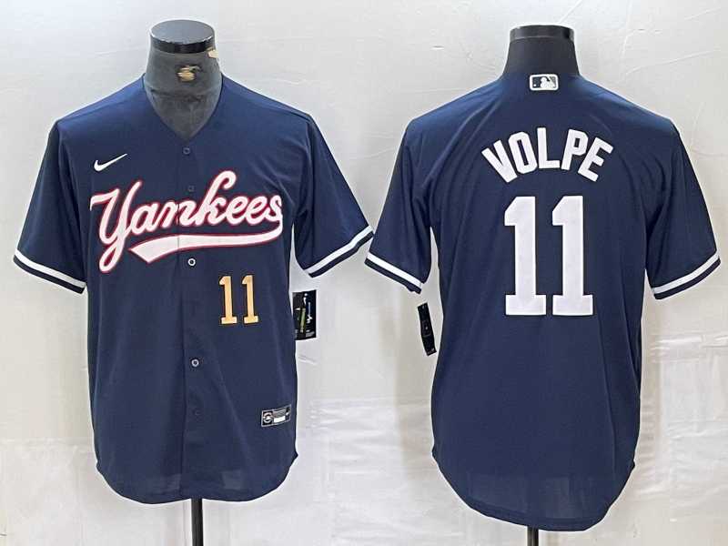 Men%27s New York Yankees #11 Anthony Volpe Number Navy Cool Base Stitched Baseball Jersey